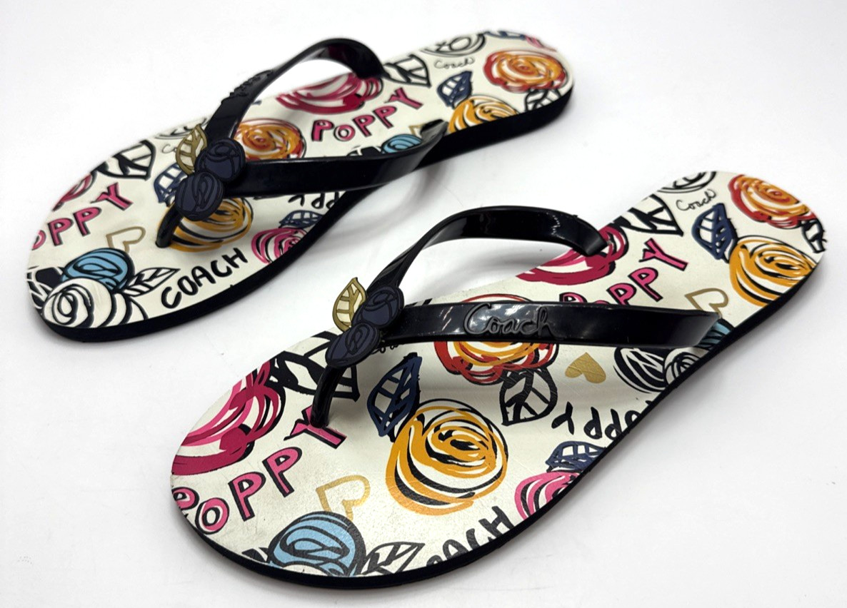 COACH Kasey Signature Poppy Print Flip Flop Sandals Size 8.5
