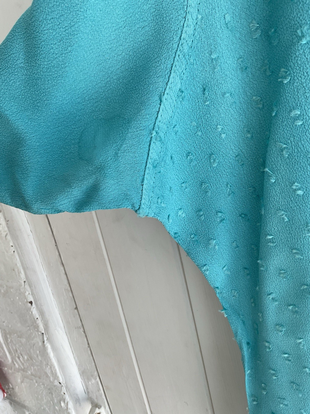 LIBAAS Turquoise Embroidered Button Front Chiffon Blouse Round Neck L/XL