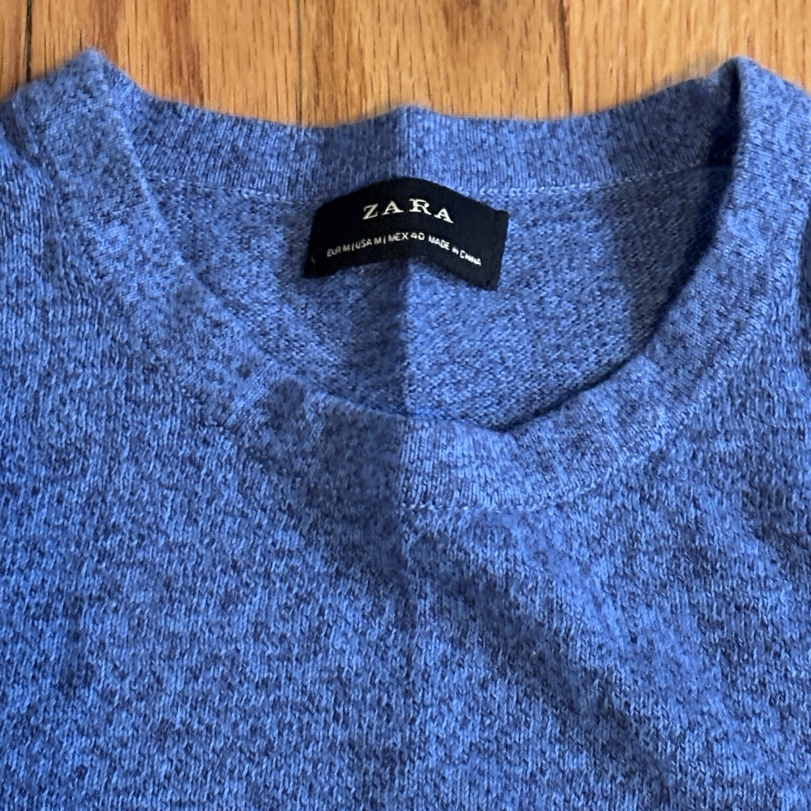 Zara Sweater Womens Medium Blue Crew Neck Ribbed Knit Pullover Top Neutral