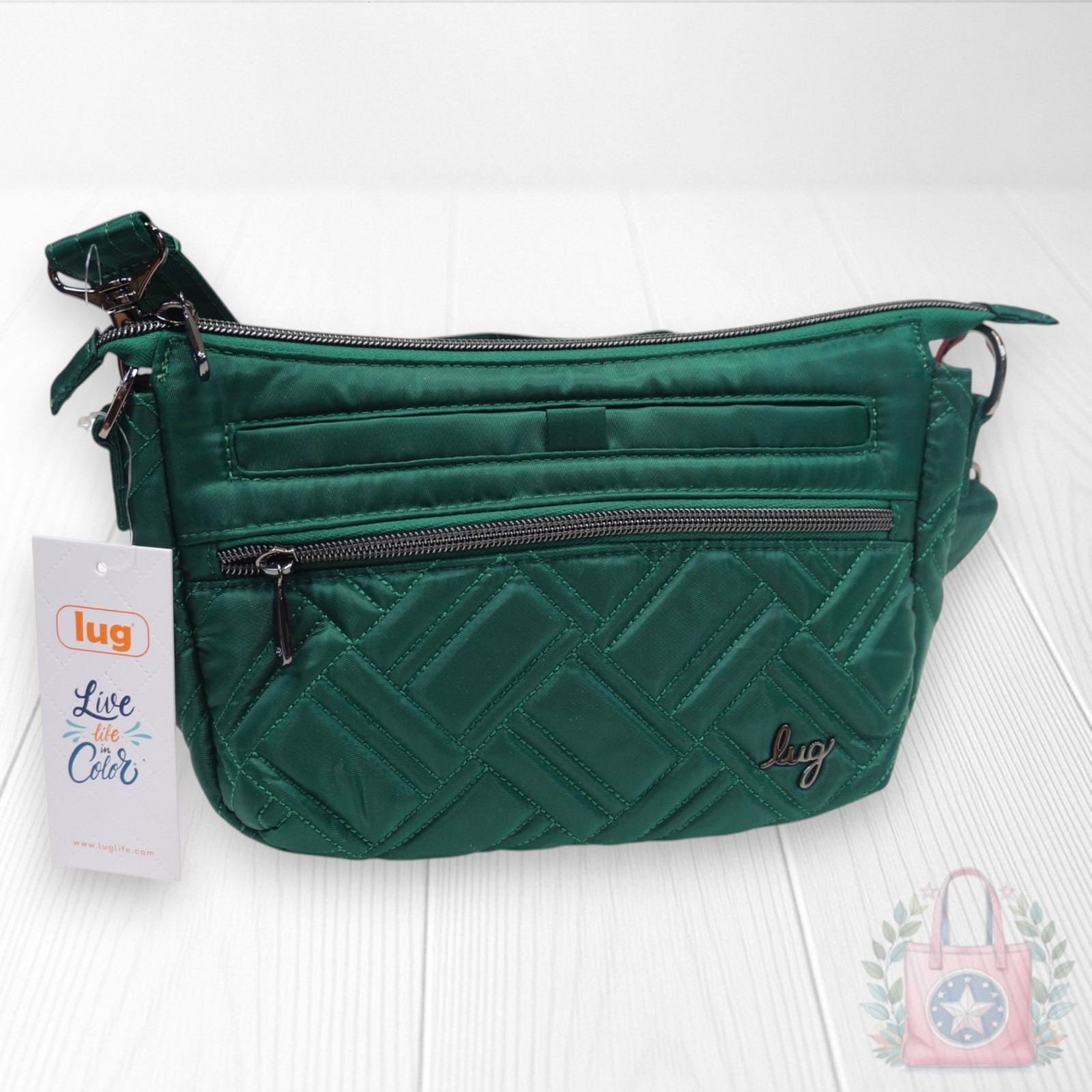 NEW ❤️ Lug Dash Wickedly Emerald Green Crossbody RFID Daisy Interior