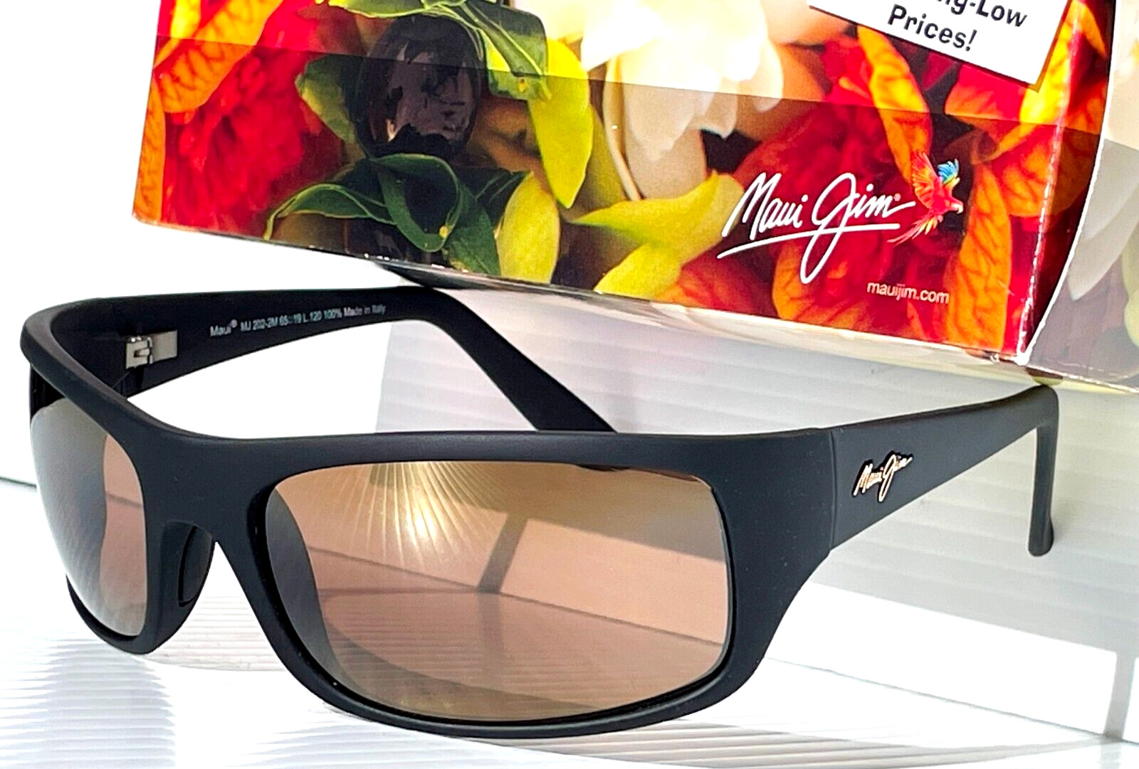 NEW Maui Jim PEAHI Matte Black Rubber POLARIZED Bronze GLASS Sunglass H202-2M