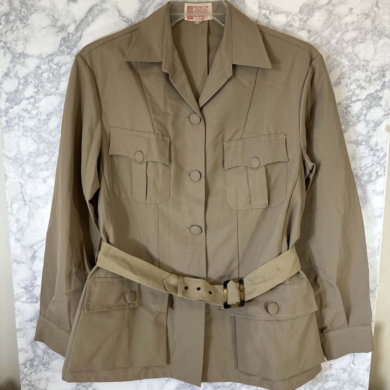 Vintage Colpro Ltd Safari Clothes Made In Kenya Womens Brown Short Jacket Belted