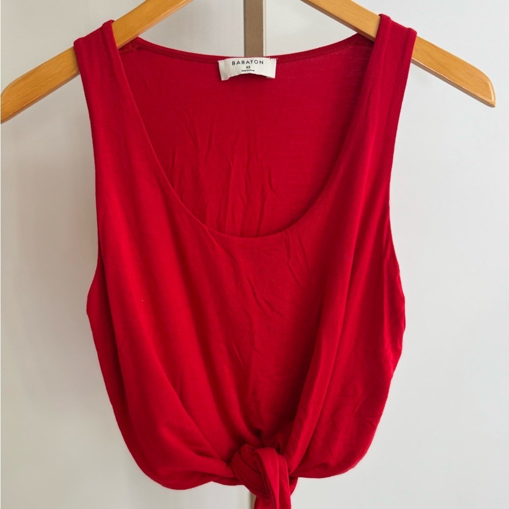 Babaton Jeronimo Cropped Tank Top Womens XS Red Tie Front Double Layered