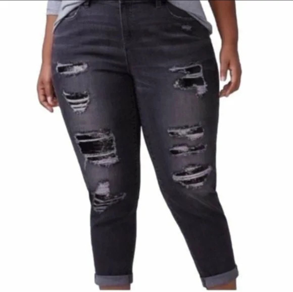 Lane Bryant Jeans 22 Black Charcoal Wash Sequin Backed Low Rise Girlfriend
