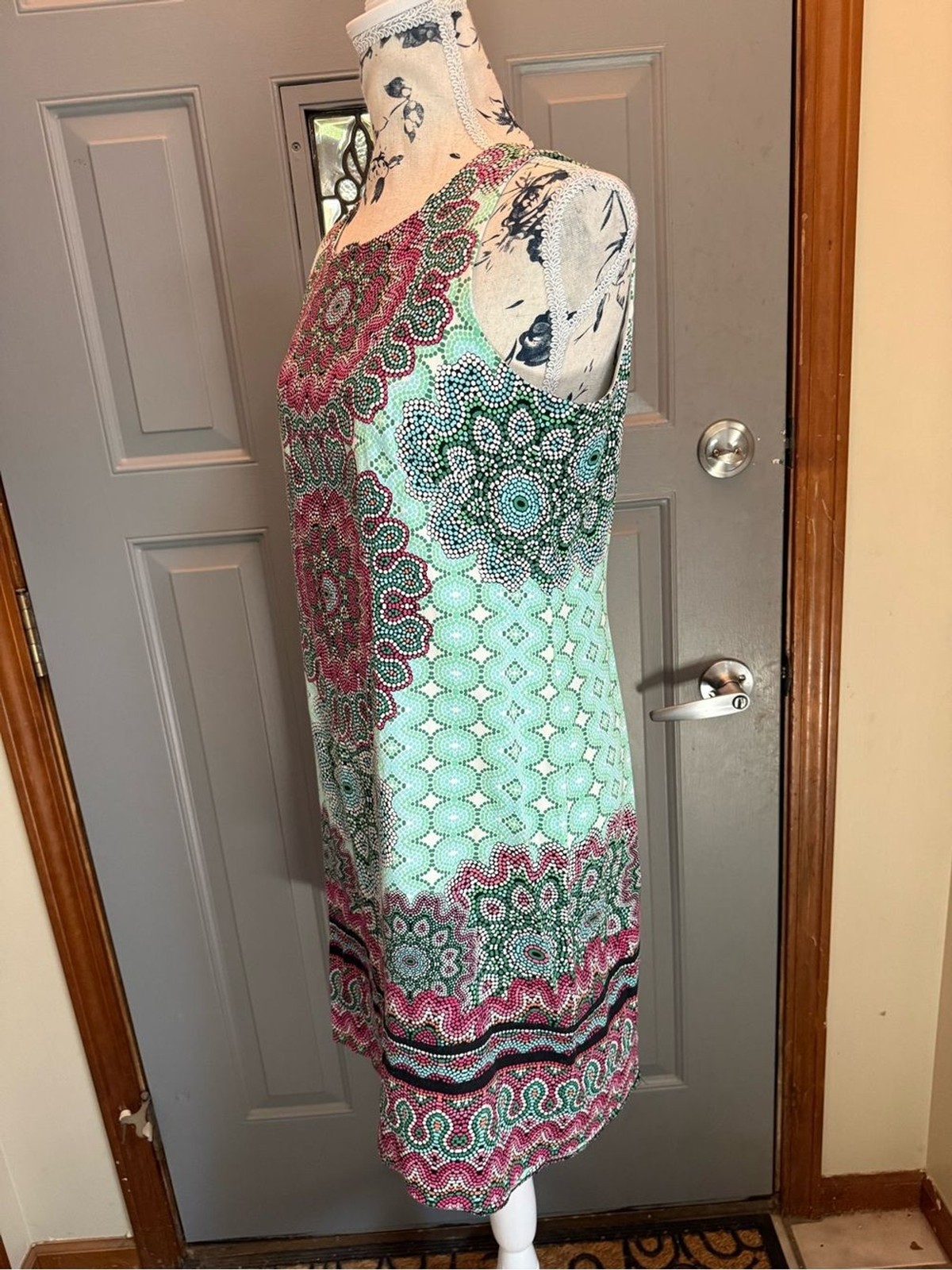 Sleeveless Mint & Pink Mandala design dress-London Times (8)