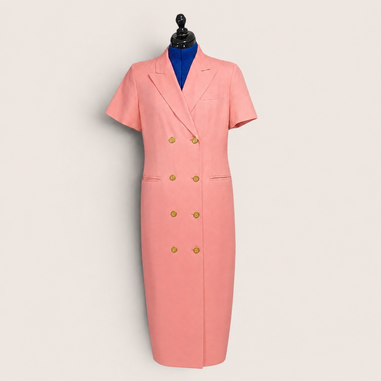 Harvé Benard Coral Linen Double-Breasted Dress With Satin Lining Size 10