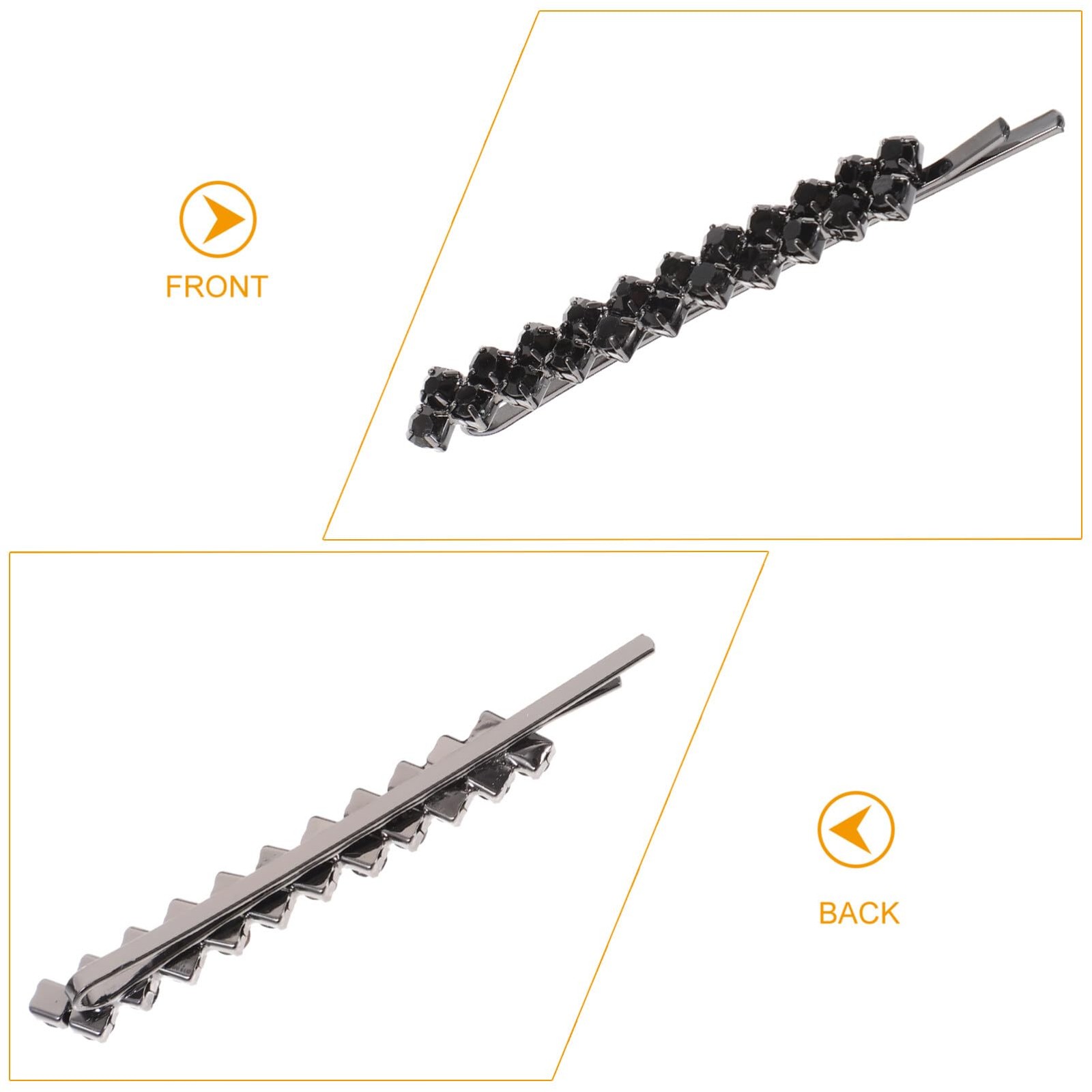Uonlytech Hair Clips, 1 Set 2 Pairs Rhinestone 1 Count (Pack of 1), Black
