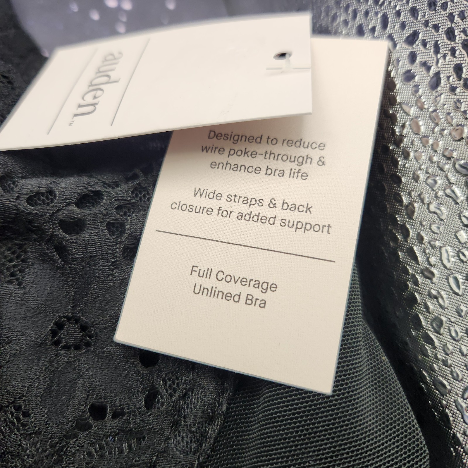 Auden Solid Black w Lace Underwire Full Coverage Unlined Bra 42 C NEW