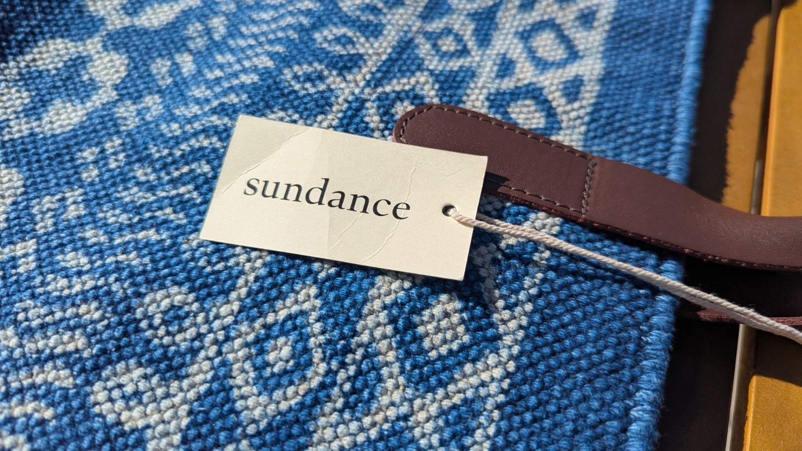 NWT SUNDANCE Woven Indigo Blue & White Shoulder Bag Purse With Leather Handles