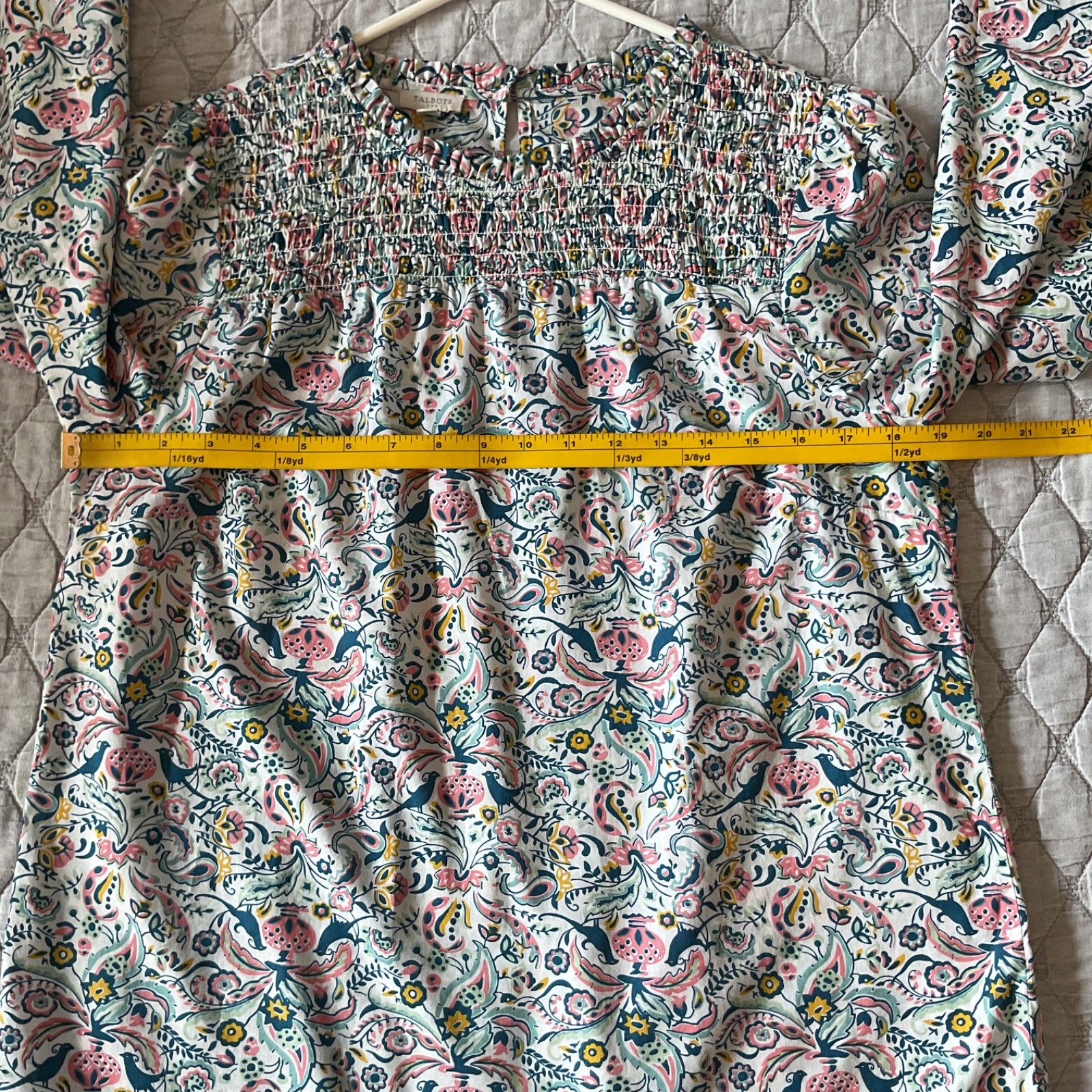 Talbots Women’s Multicolor Bird Flower Pattern Lightweight Cotton Blouse Size M