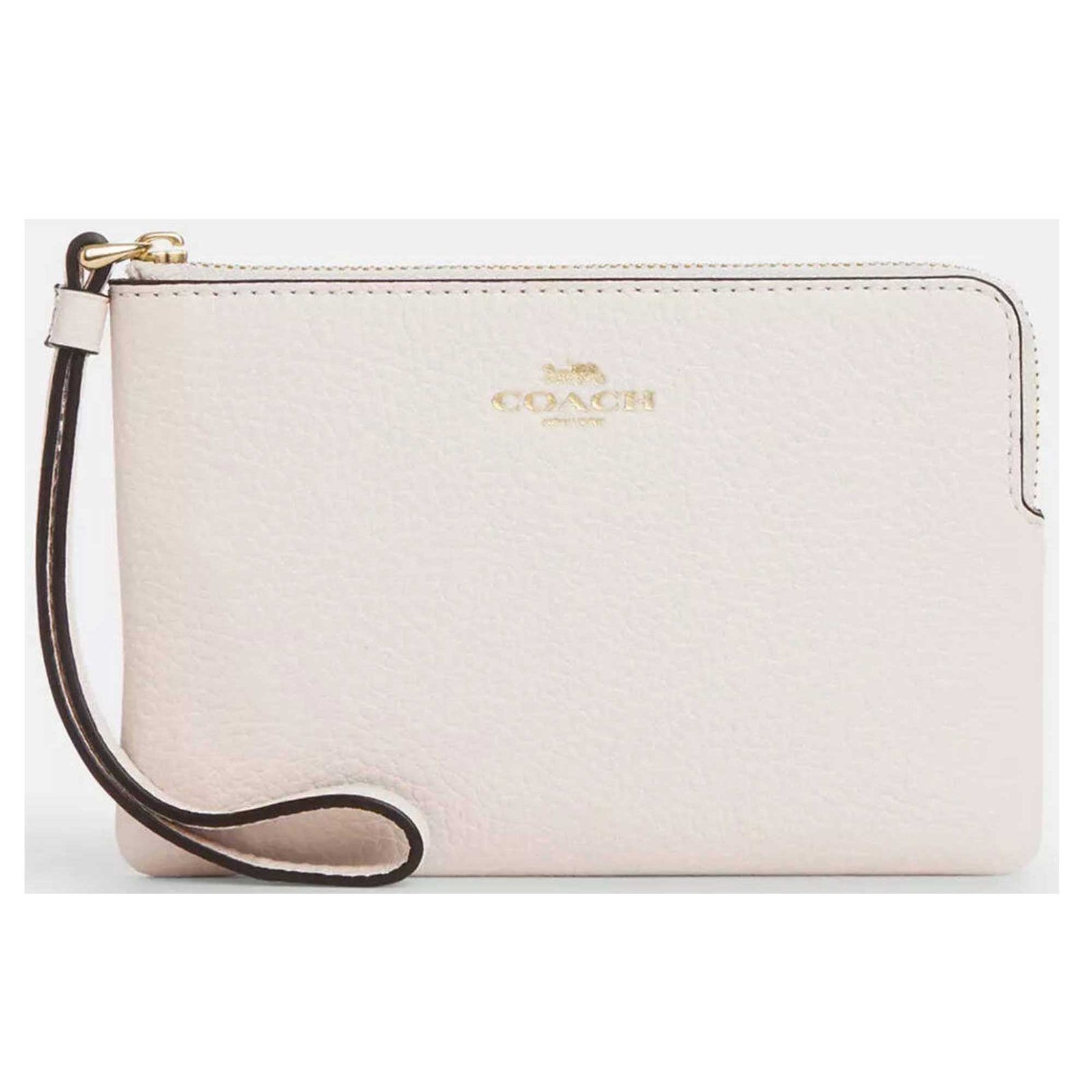 Coach Women’s Wristlet Pebble Leather Corner Zip, Gold/Chalk CP483 CHK