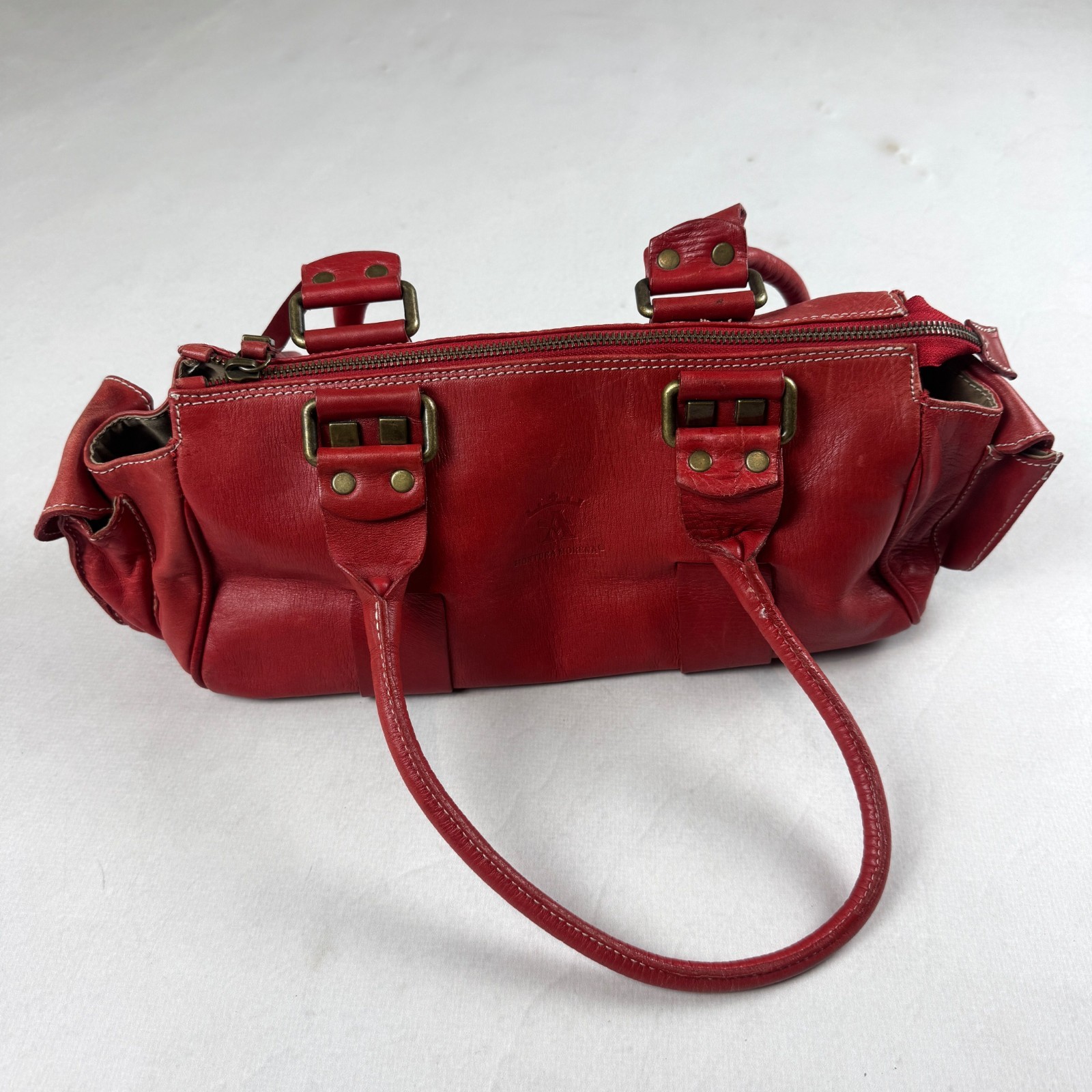 Contura Firenze Red Genuine Leather Shoulder Bag Vintage Y2K Handbag Italy