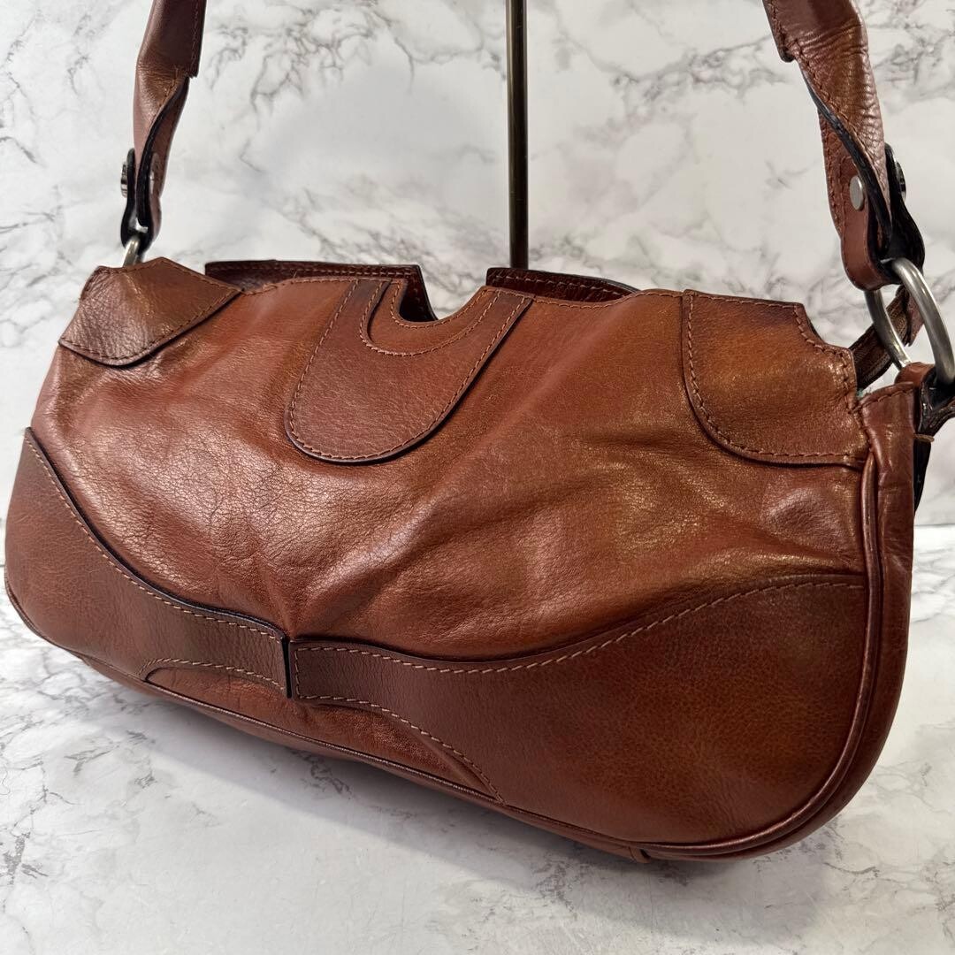 MaxMara Shoulder Bag Leather Brown Authentic From Japan