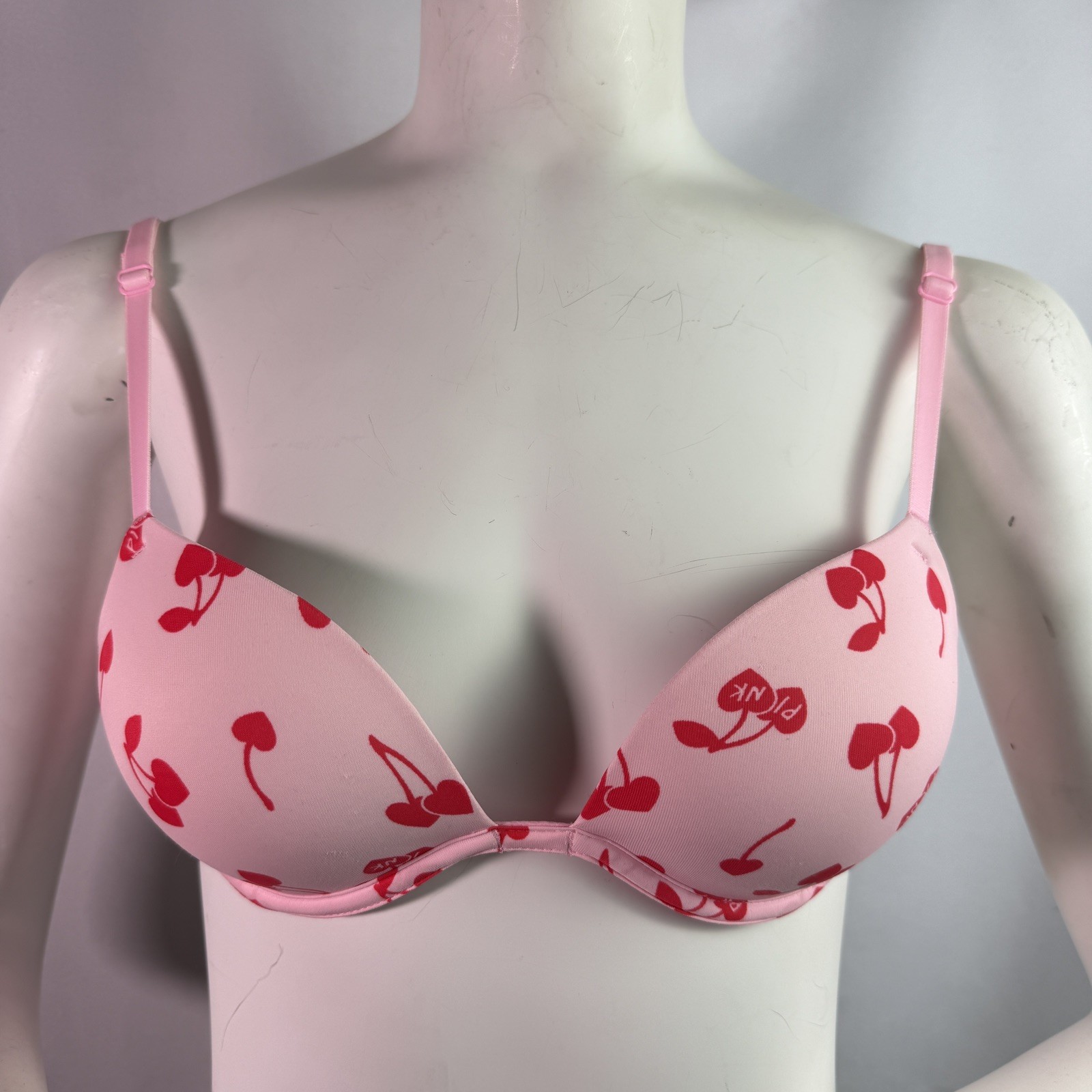 Victoria’s Secret PINK Sexy Pushup Bra 32a Color Pink and Red Heart Cherries VS