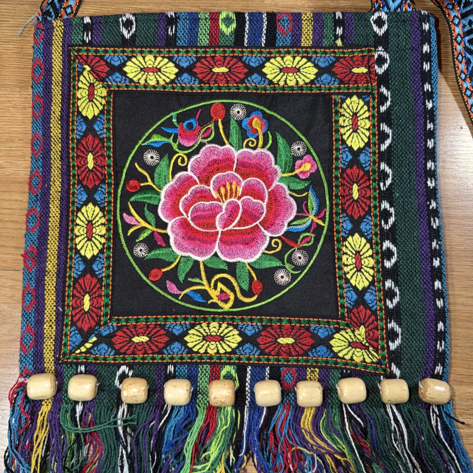 Ethnic Embroidered Shoulder Bag Tassel Sling Women Crossbody Boho Hippie Purse