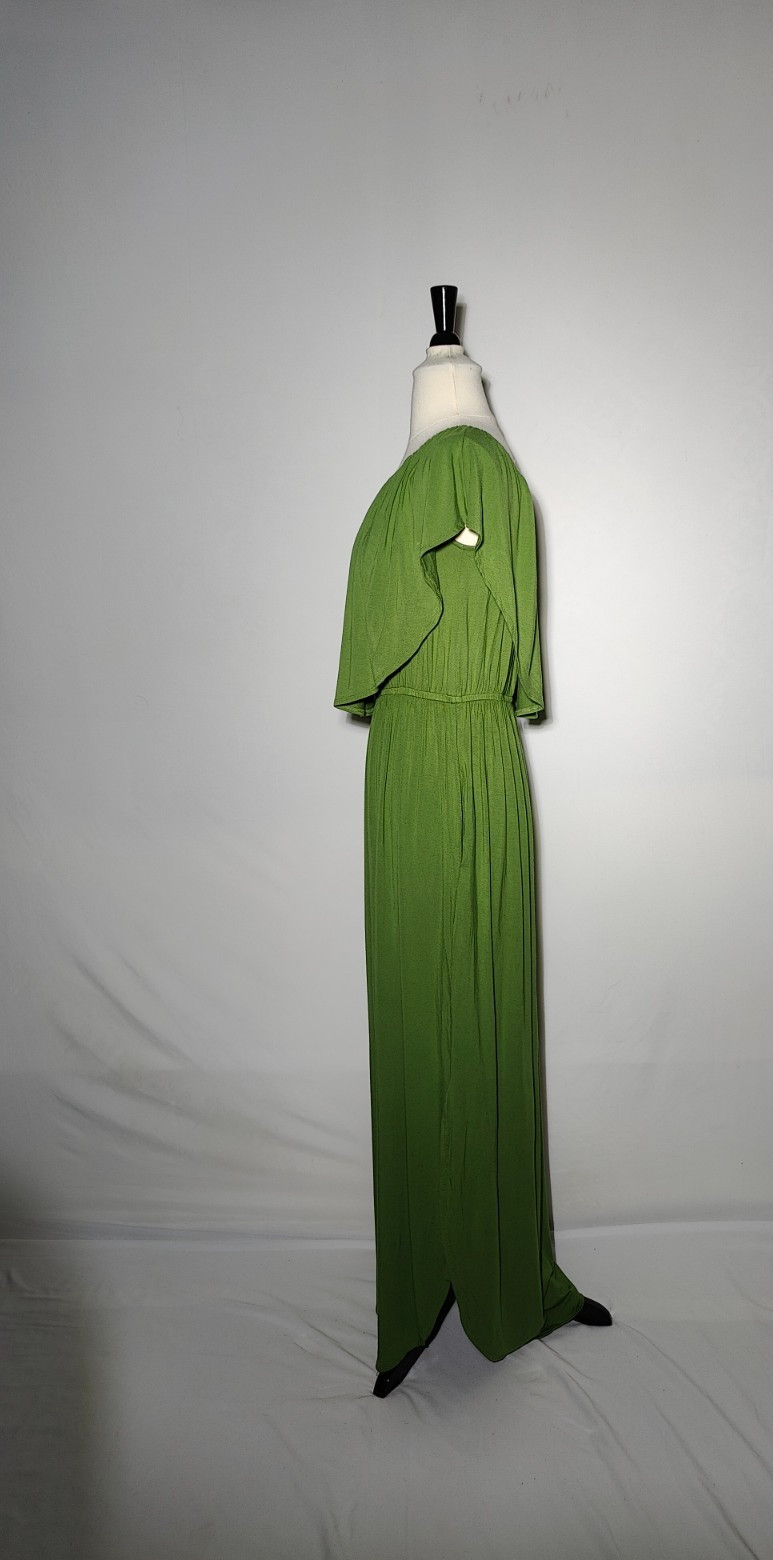Sugarlips Olive Green Ruffle Popover Maxi Dress Off Shoulder Ankle Length Size M