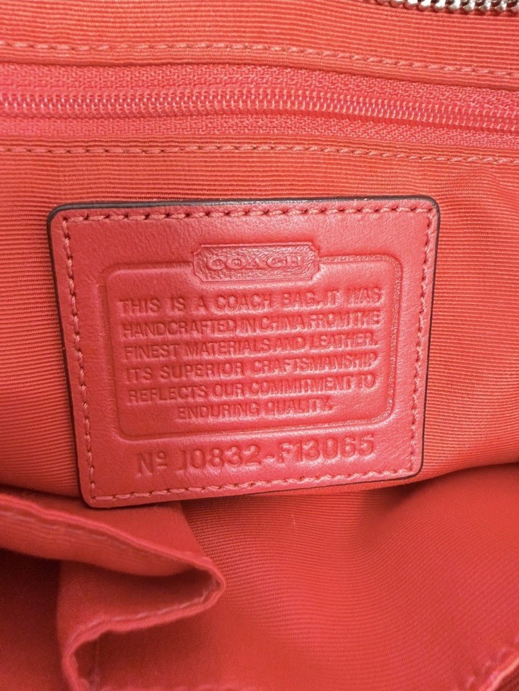 Coach Signature Logo Satchel/Top Handle Bag Beige/Brown/Orange Lining