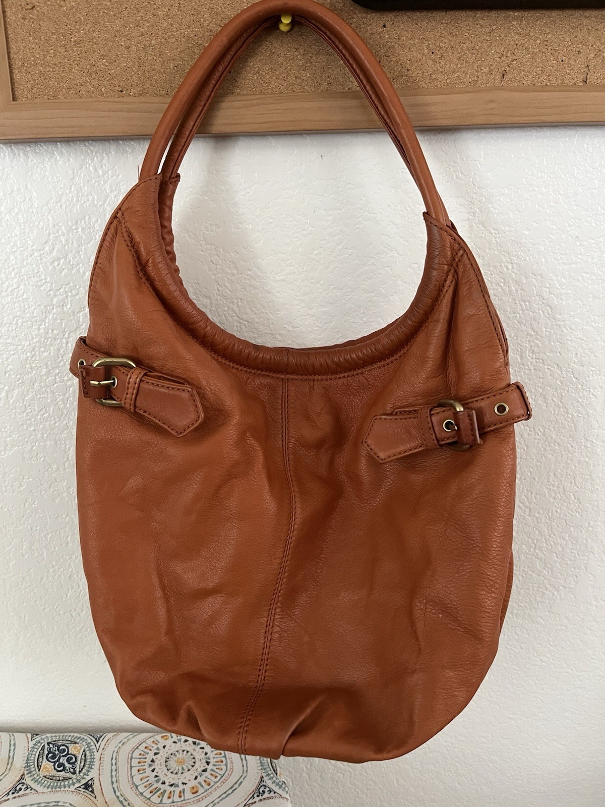 Kenneth Cole Orange Leather Hobo Bag Purse Shoulder Bag