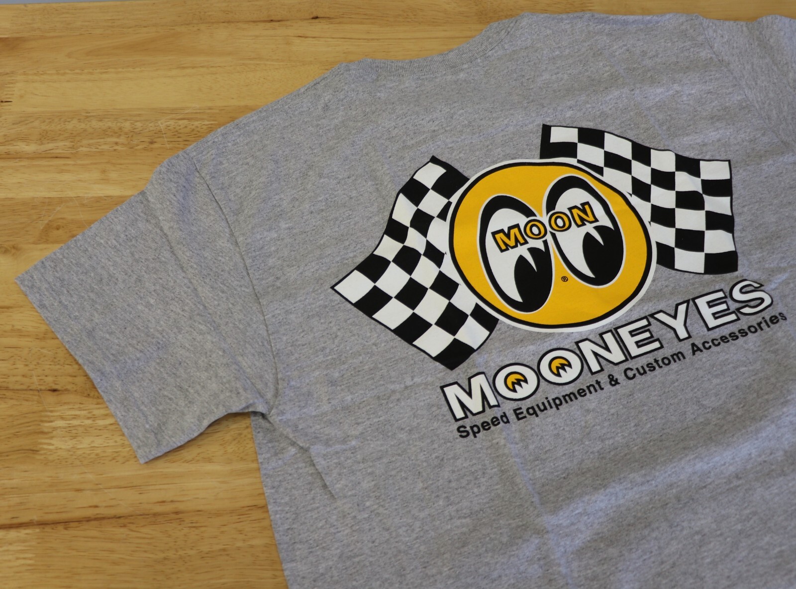 Men’s Mooneyes Checkered Flag Moon Logo Gray T-Shirt Cotton TM426SG