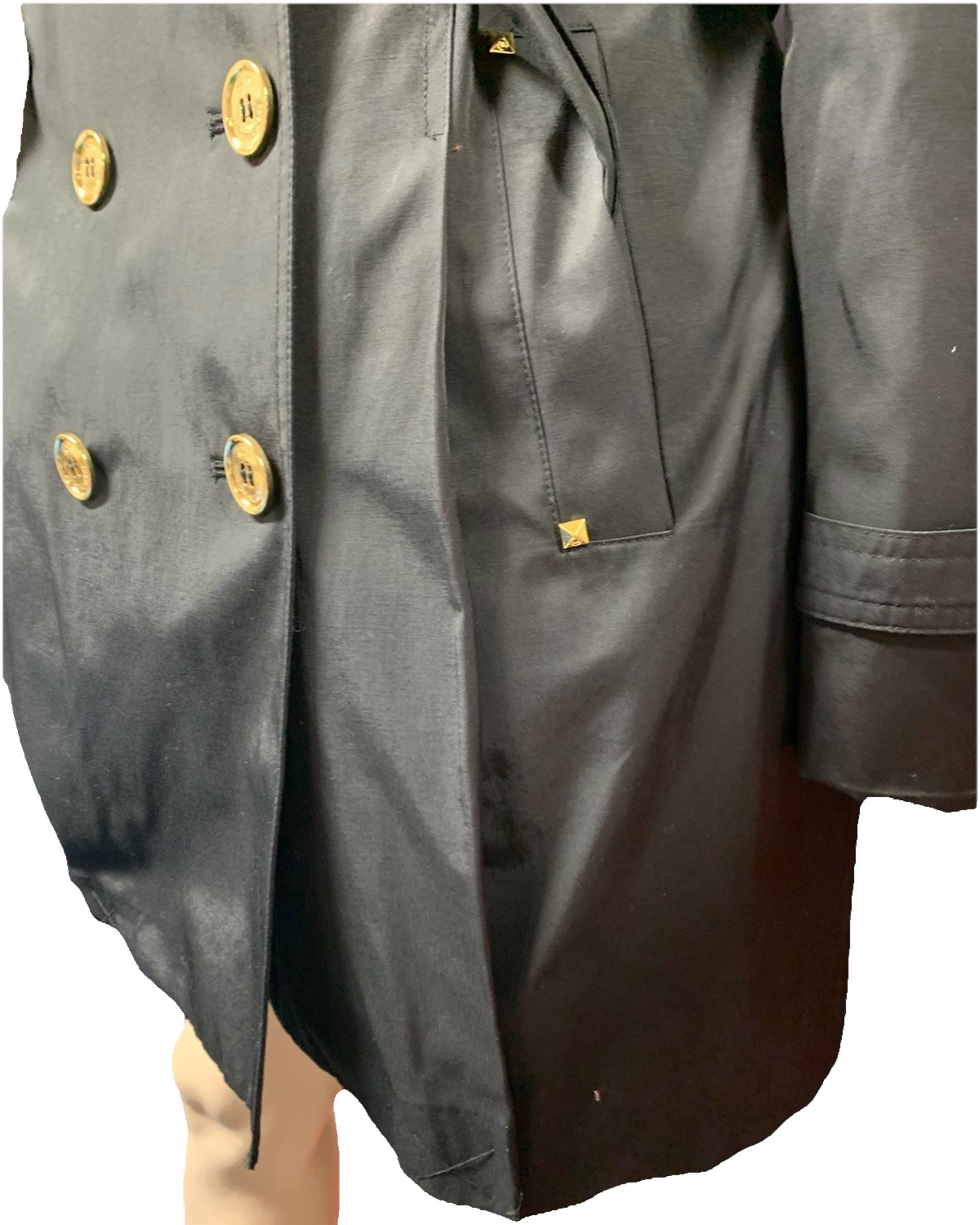 Trench Coat Michael Kors Black Double Breasted Golden Buttons Sz L Women’s