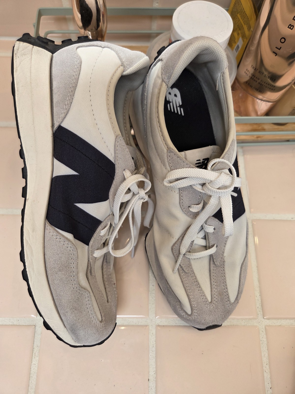 New Balance 327 Unisex Kids Colorblock Sneakers White/Gray/Navy 5.5M GS327FE