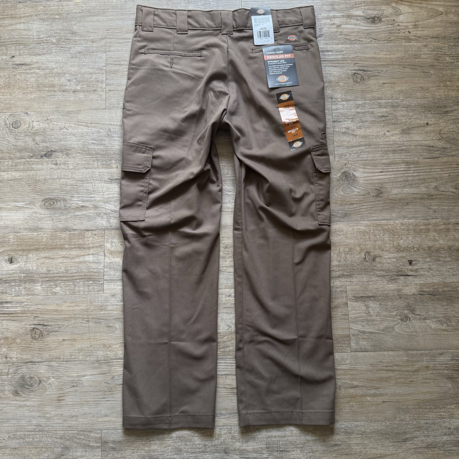 Dickies Cargo Work Pant 34×30 Regular Fit Flex Straight Leg Brown Khaki Work NEW