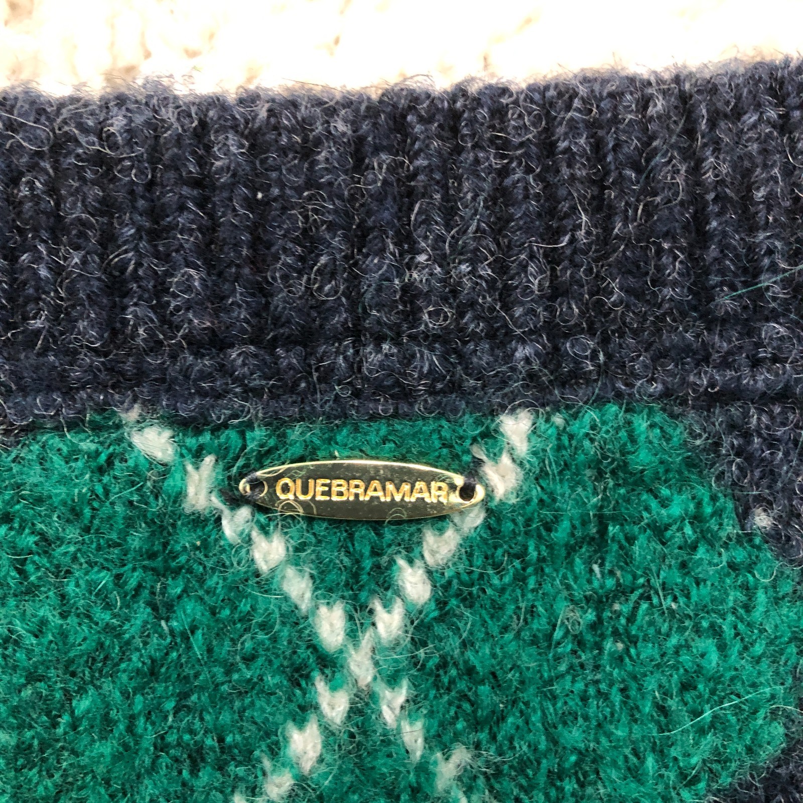 Quebramar Sweater Medium Adult Green Mohair Wool Argyle Diamond V Neck Womens M
