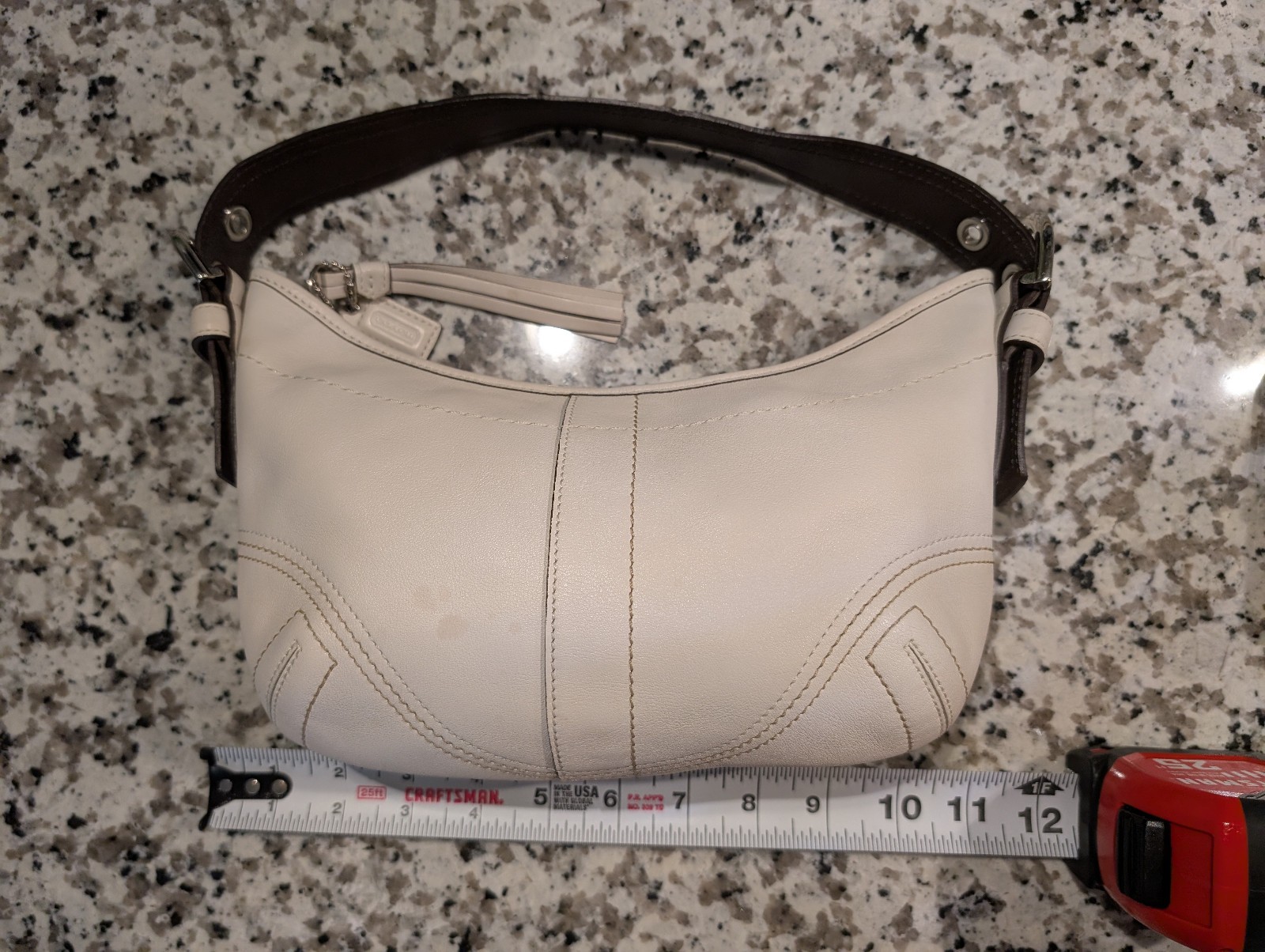Vintage Coach Soho Hobo Bag 8A01 Ivory White Leather Brown Strap + Wallet