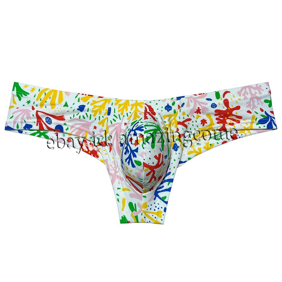 Men Printed Brazilian Bikini Underwear Enhance Bulge Pouch Mini Boxer Briefs