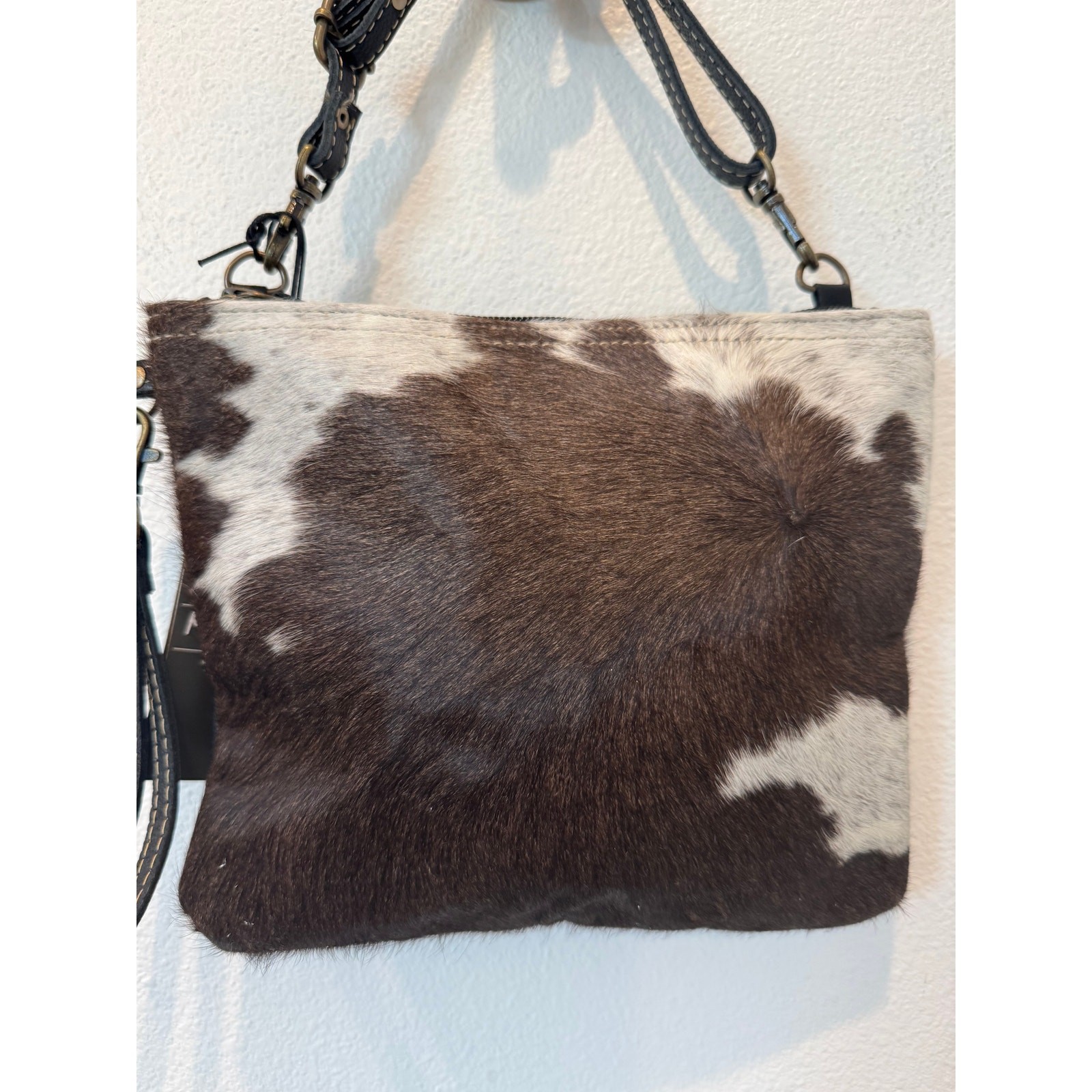 MYRA BAG Brown & White Cowhide Leather Crossbody & Wristlet Clutch Purse NWT