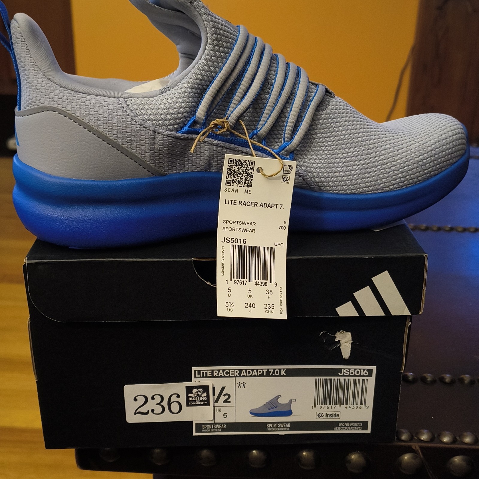 adidas Lite Racer Adapt 7.0 Men’s Low Top Slip-On Sneakers Gray/Blue JS5016