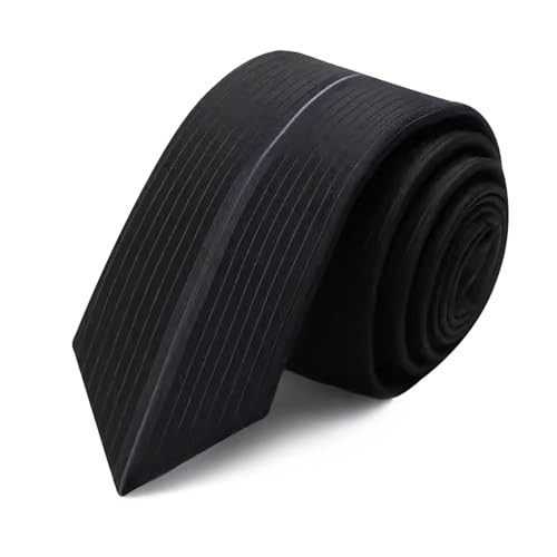 2.17” Slim Ties for Men 5.5CM Skinny Fancy Designer Necktie Black Many Line