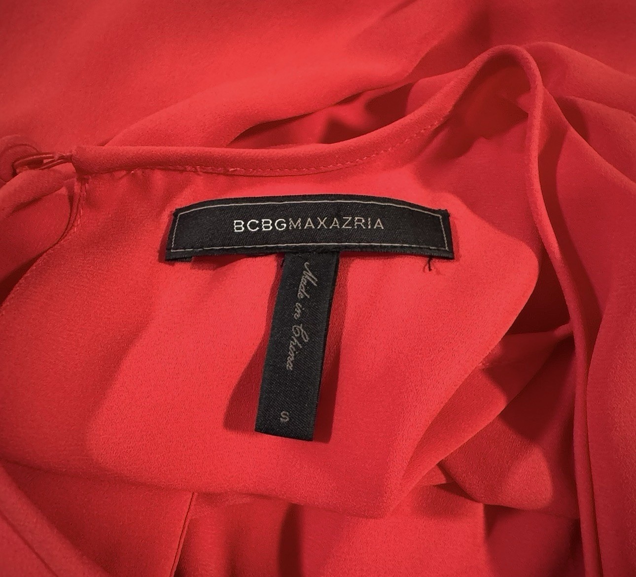 BCBGMAXAZRIA Red Solid Chiffon Layered Hi-Low A-Line Dress Round Neck S