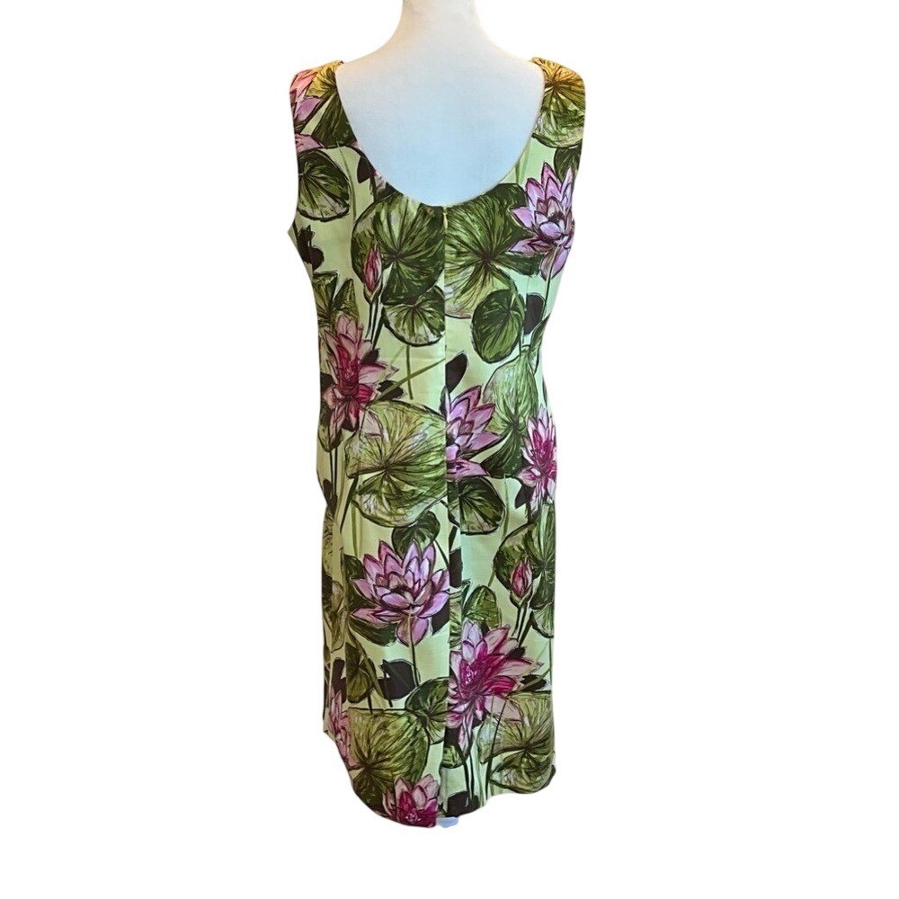 Talbots Petites 10 Yellow Pink Lotus Flower Lily Pad Cotton Sheath Dress 36in L