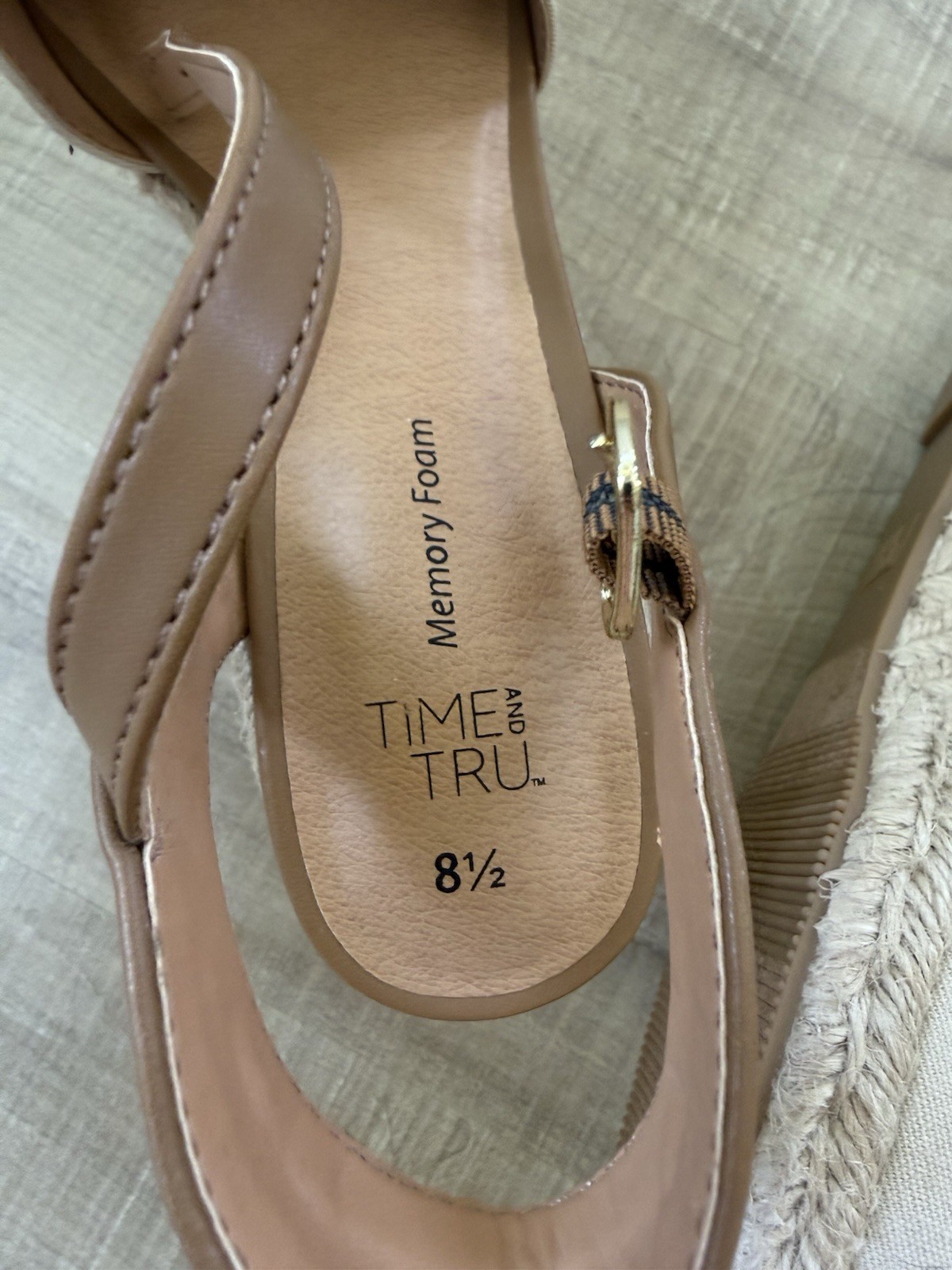 Time and Tru Women’s Canvas Espadrille Wedge Memory Foam Ankle Strap 8.5