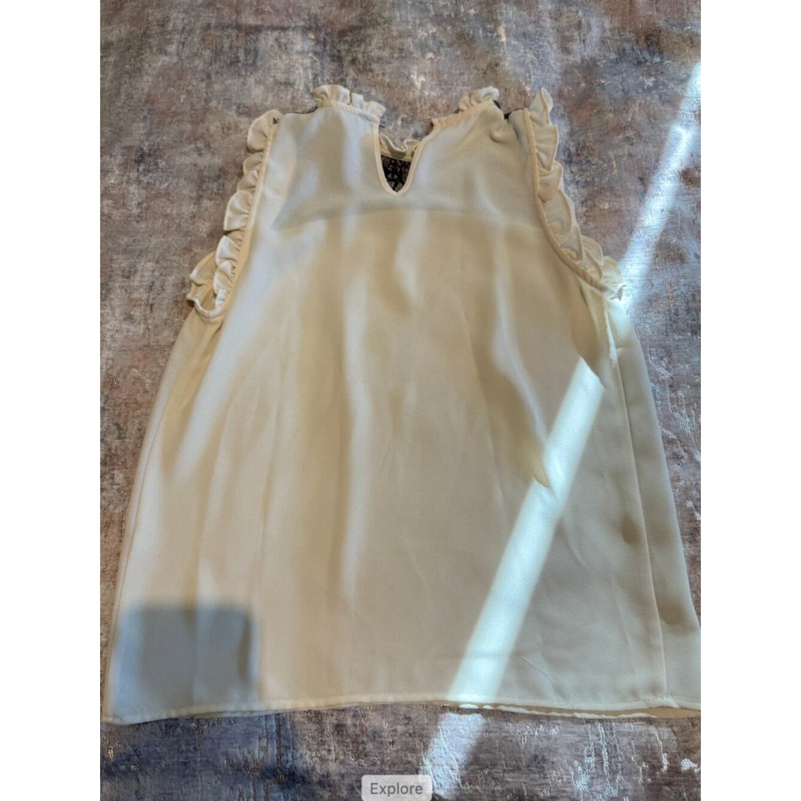 Zara Cream Lace Panel Ruffle Trim Cami Top | Black Lace Detail | Coquette | XS