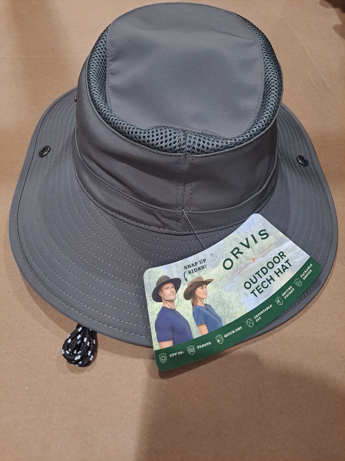 Orvis Outdoor Tech Hat UPF 50 Packable Snap-up Brim Mesh Ventilation GRAY, NWT