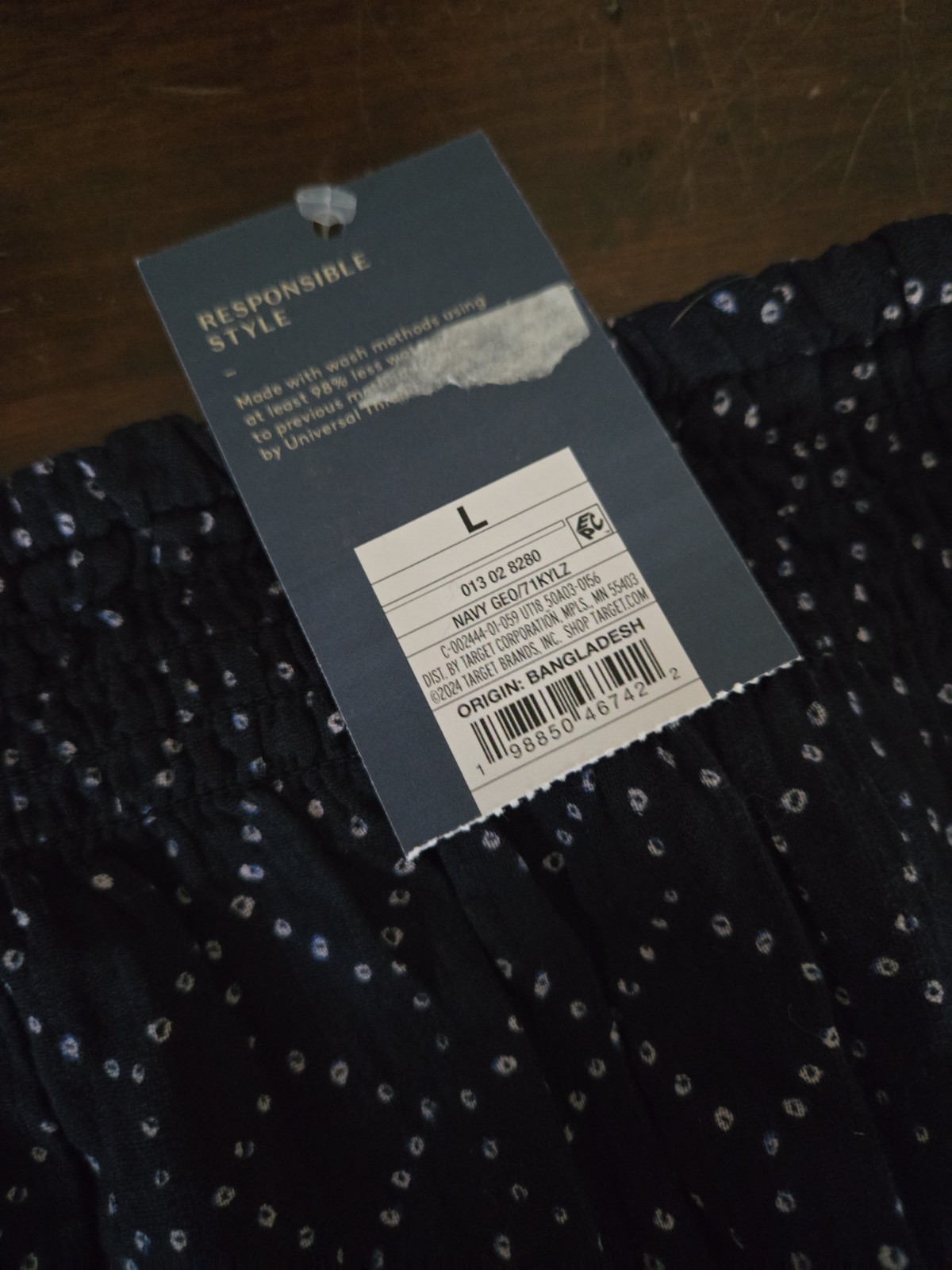 Universal Thread Womens Crinkle Gauze Tube Top Navy Blue Dot Print Large NWT