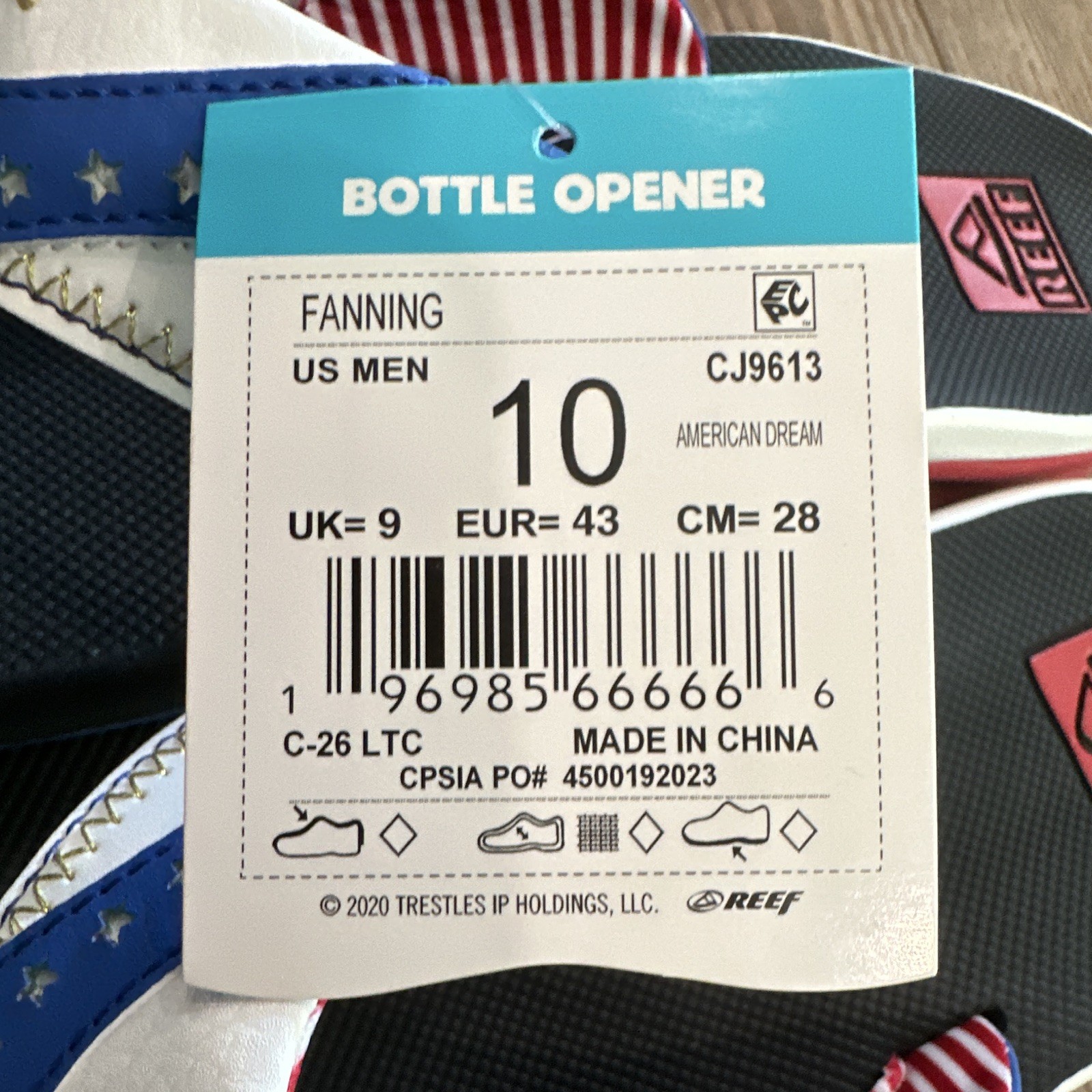 Reef Fanning Bottle Opener Flip Flop Sandals USA Stars Black/Blue/Red US 10