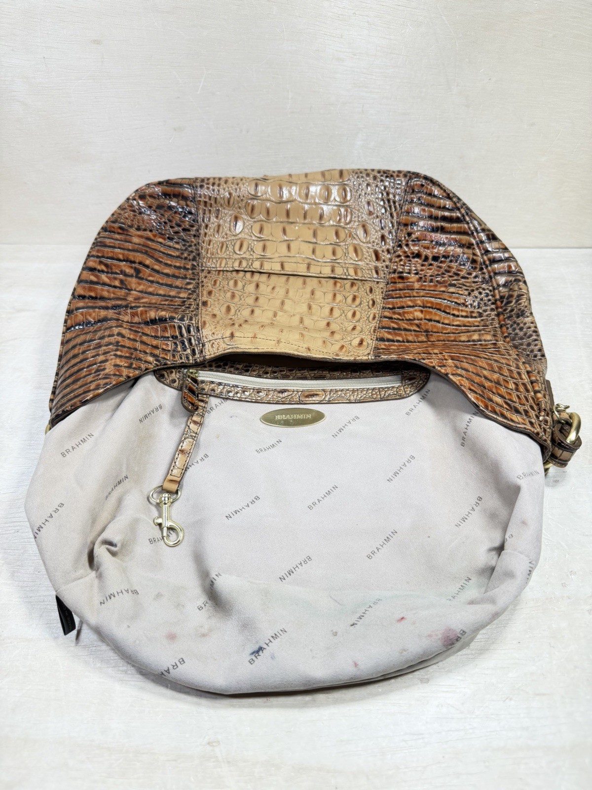 Brahmin Carmela Melbourne Tan Croc Embossed Hobo Shoulder Handbag Luxury