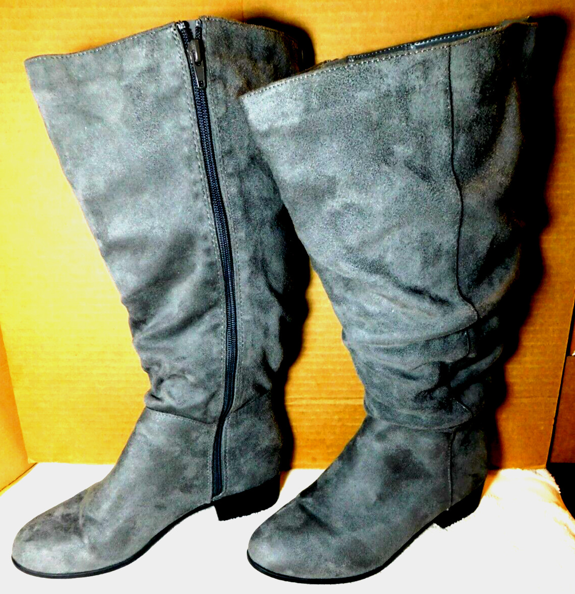 Maurices~Sheryl WC 98515 Man Made Material 8 1/2 Wide Calf 1 1/2″Heel Grey Boot