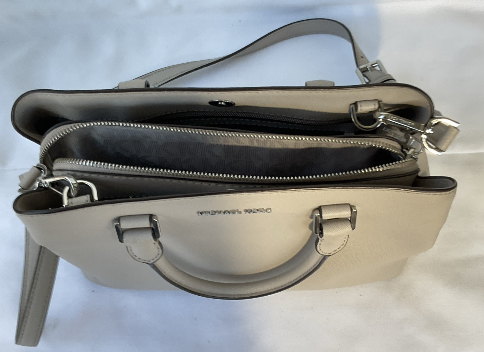 Michael Kors Savannah Medium Saffiano Taupe Satchel Leather Handbag