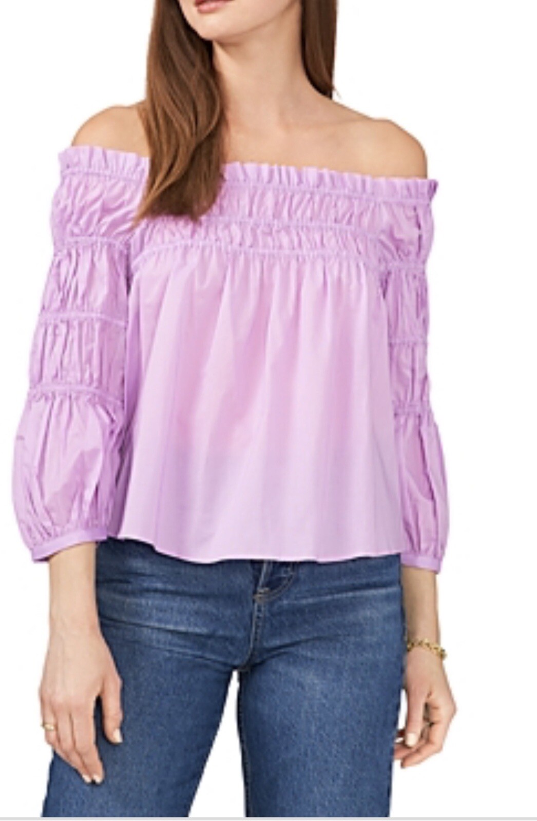 Vince Camuto Tiered Off-the-Shoulder Top, Iris, Small, New $88