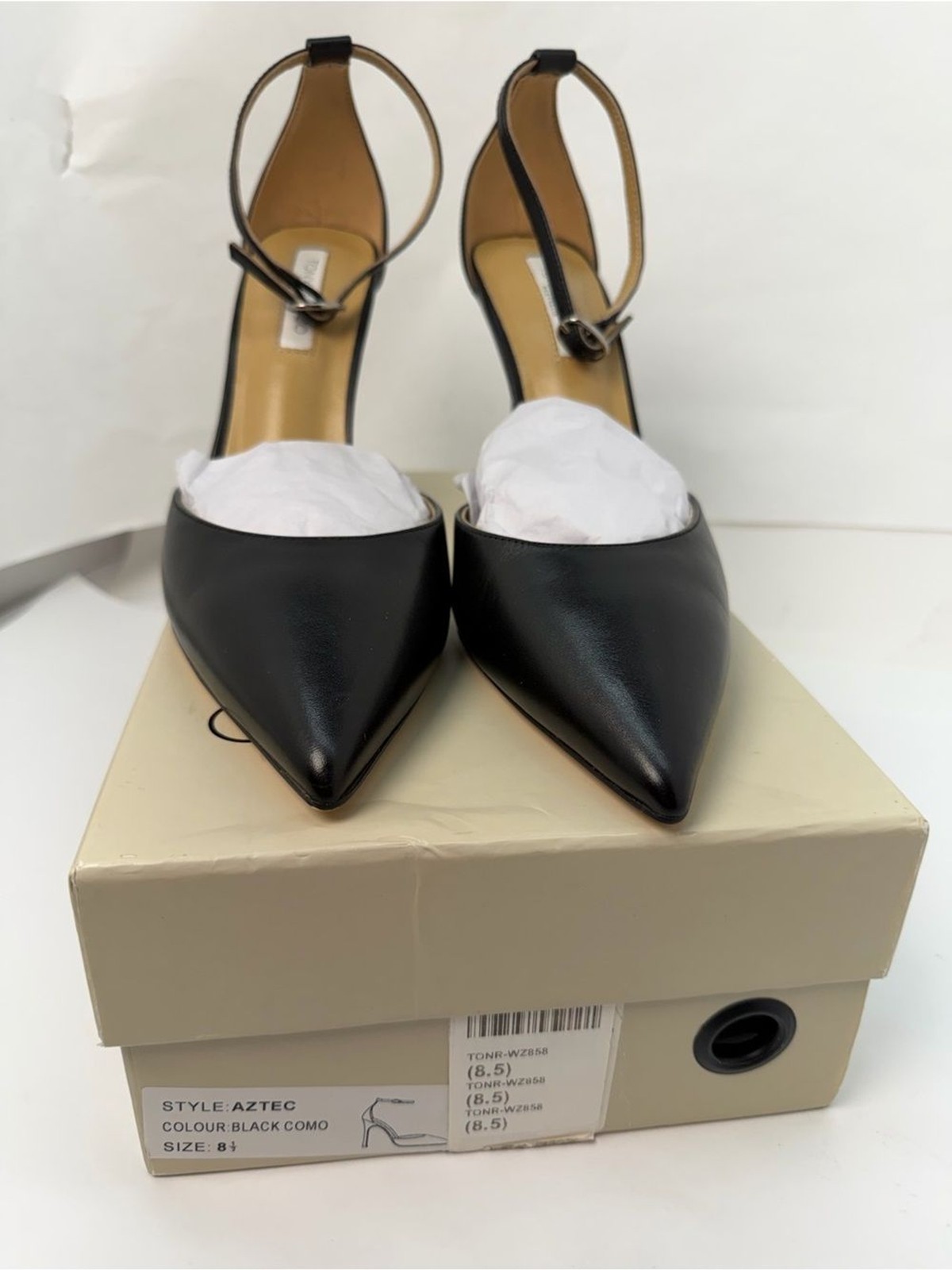 Tony Bianco Aztec Heel in Black Como leather high heel ankle strap pointed toe