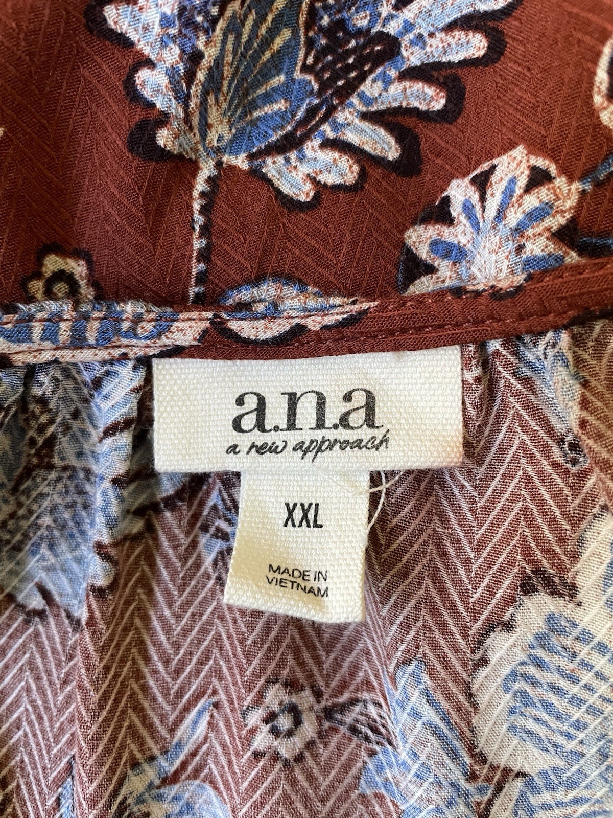 a.n.a. Womens Floral Top Sz XXL Boho Brown Blue Cropped Flowy Beach