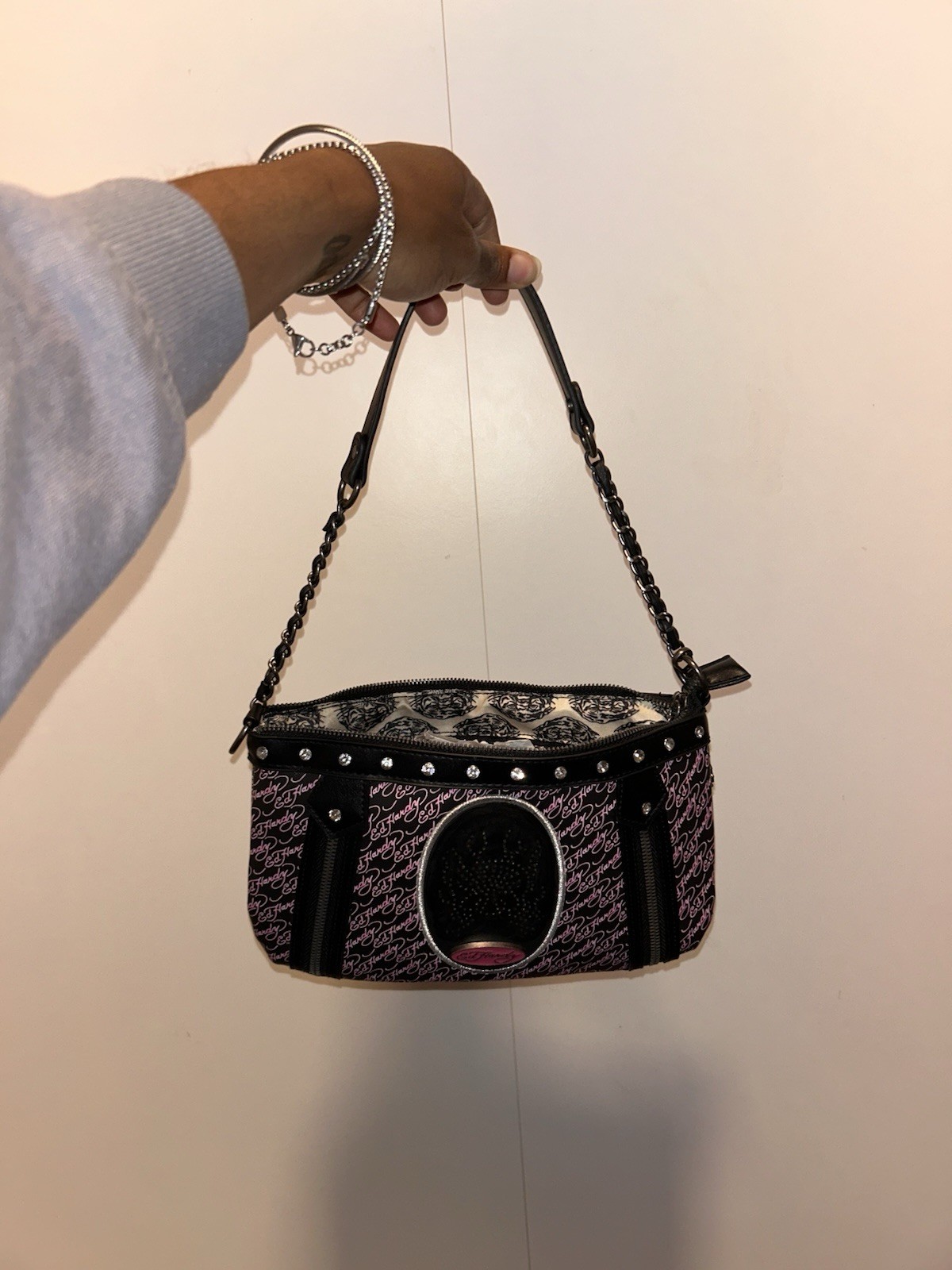 Vintage inspired Ed Hardy black & pink purse