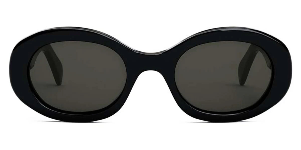 Celine CL40194U Triomphe Black Acetate Oval Sunglasses Grey Lens Women Authentic