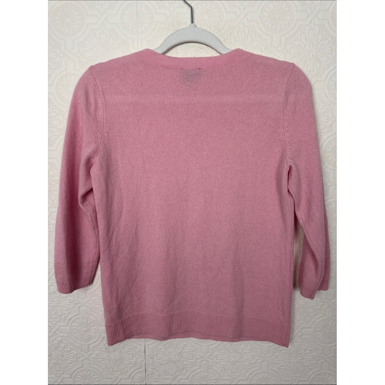 Talbots Pure Cashmere Pink Sweater Medium 3/4 Sleeve Crew Neck Knit Pullover