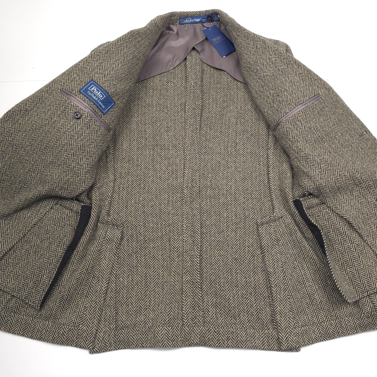 Polo Ralph Lauren Soft Herringbone Sport Coat Mens 42R Black Beige Wool Blazer
