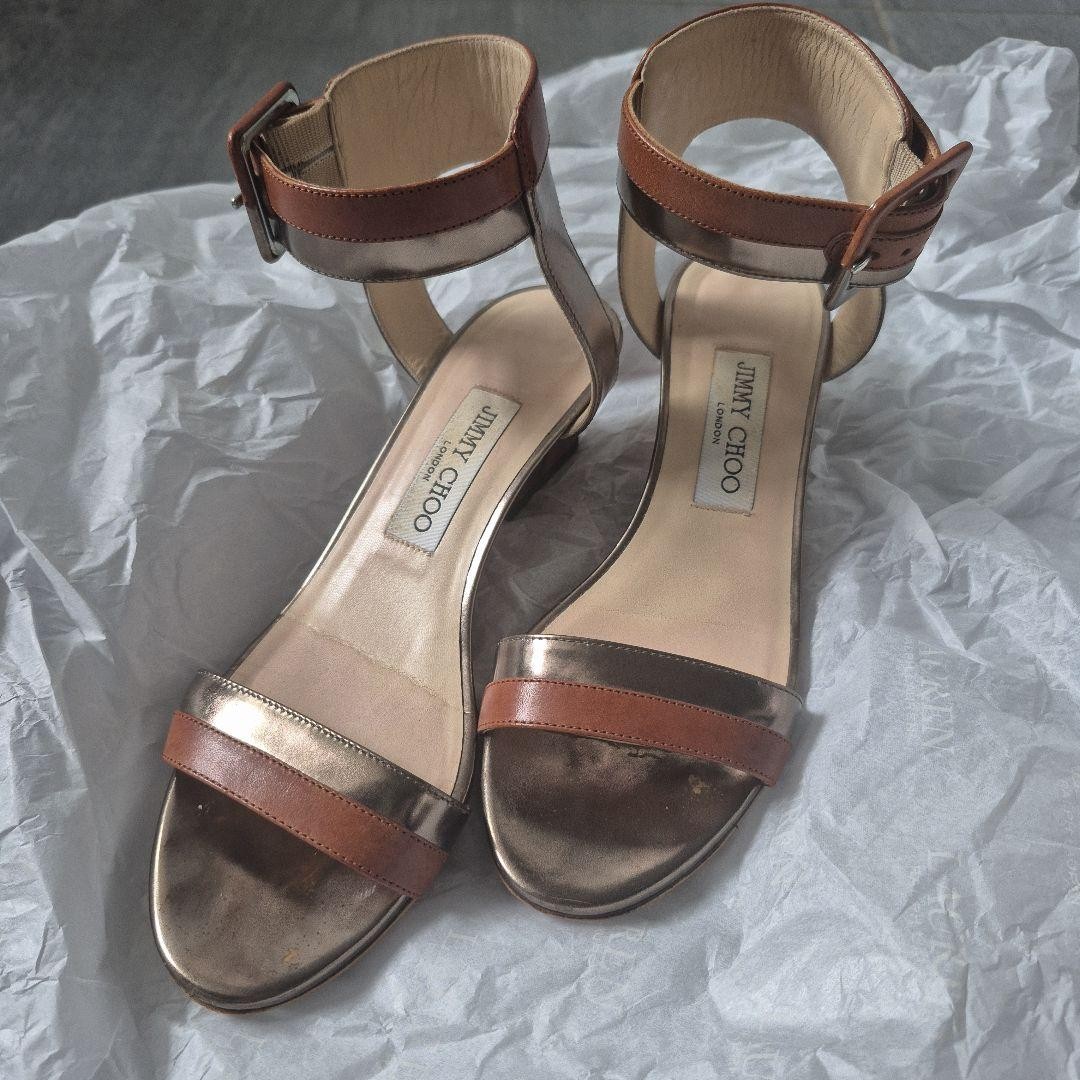 Rare Jimmy Choo Gold Leather Wedge Sandals Size 37 EU 4 UK 6.5 US